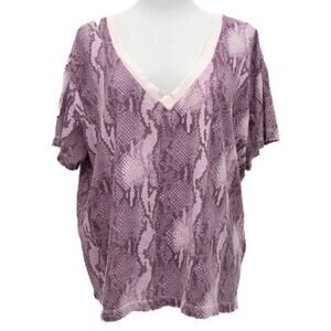 Current/Elliott Pink Python Print Short Sleeve Crew Neck T-Shirt Size Small